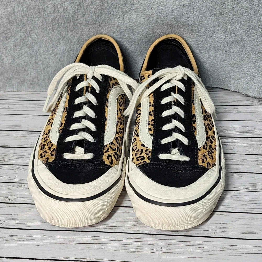 Vans Old Skool Shoes Mens Size 6 Womens 7.5 Leopard Print Black White‎ Low Top